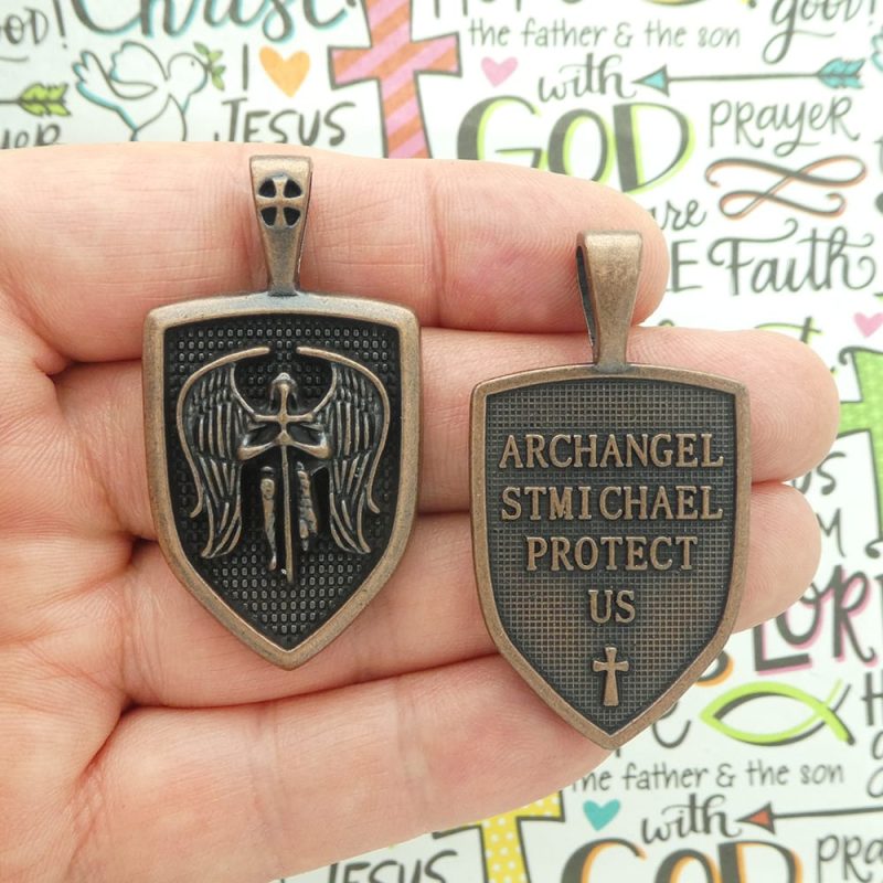 st michael pendants bulk in copper pewter front and back
