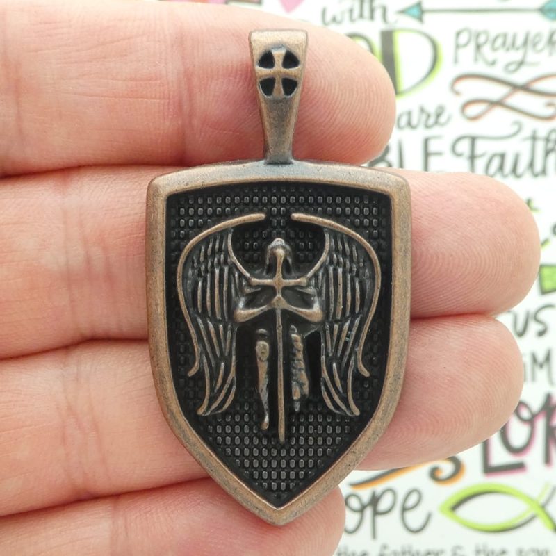 st michael pendants bulk in copper pewter closeup