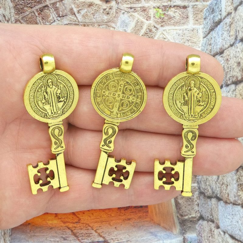 St Benedict key pendants bulk in gold pewter multi