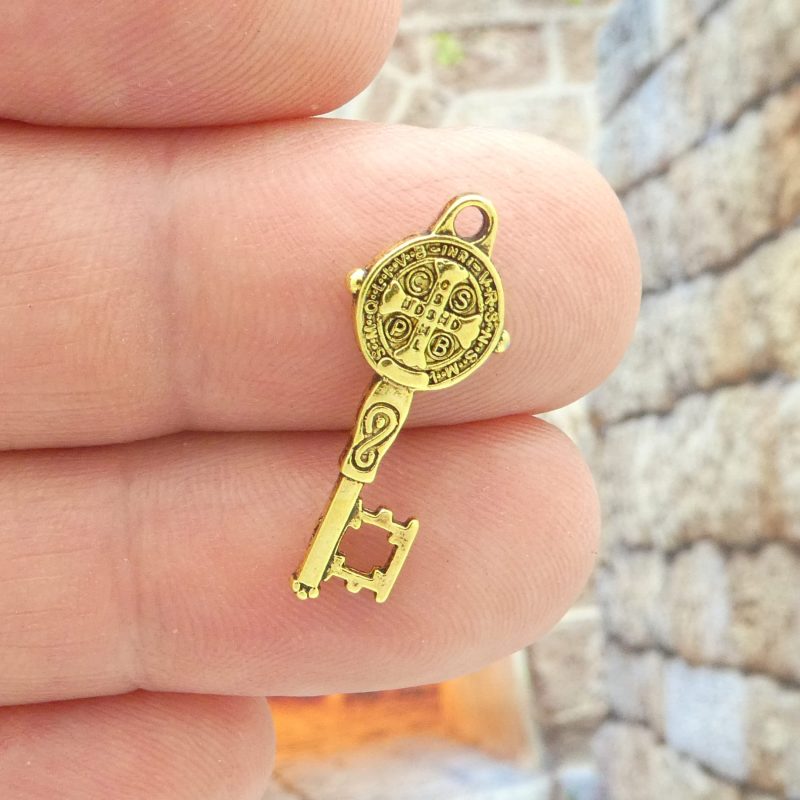 Bulk 50 St Benedict Medal Key Charms Gold by TIJC SP2105B - Image 4