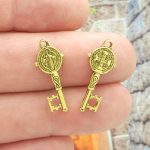 small St Benedict key medals in gold pewter