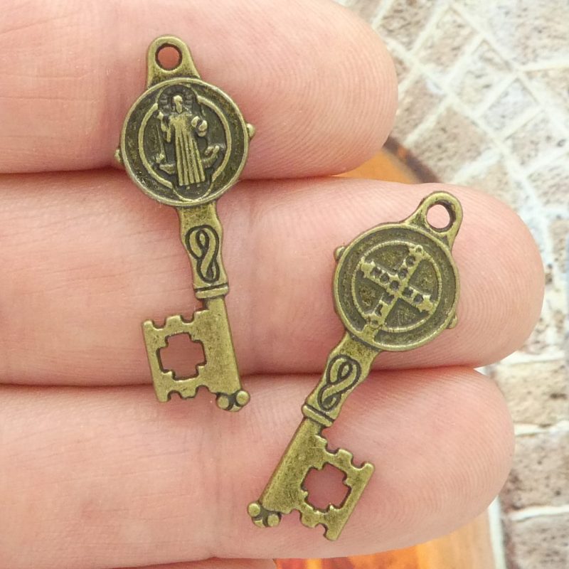 St Benedict key medals bulk in bronze pewter closeup