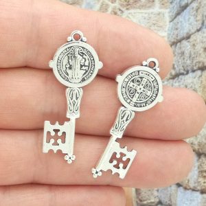 St Benedict key charms bulk in silver pewter front and back