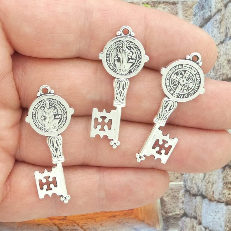 St Benedict key charms bulk in silver pewter multi