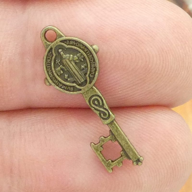 St Benedict key medals bulk in bronze pewter closeup