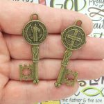 St Benedict key medals bulk in bronze pewter front and back