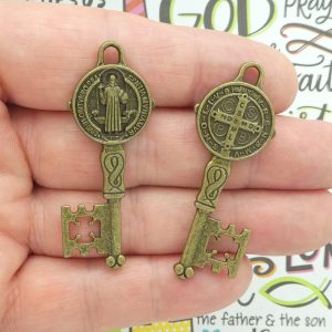 St Benedict key medals bulk in bronze pewter front and back