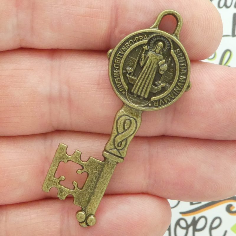 St Benedict key medals bulk in bronze pewter closeup