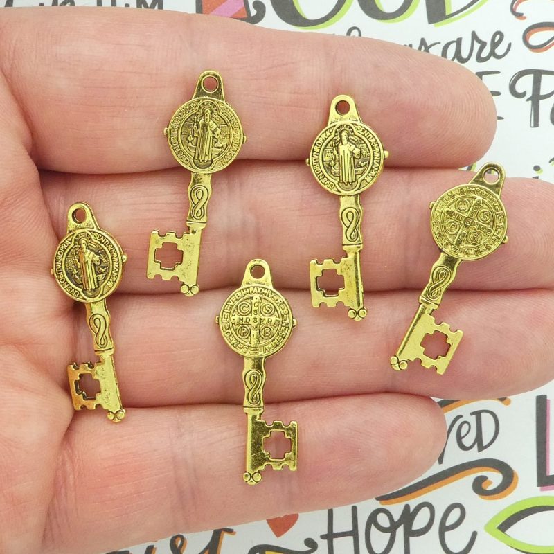 St Benedict key medals wholesale in gold pewter multi