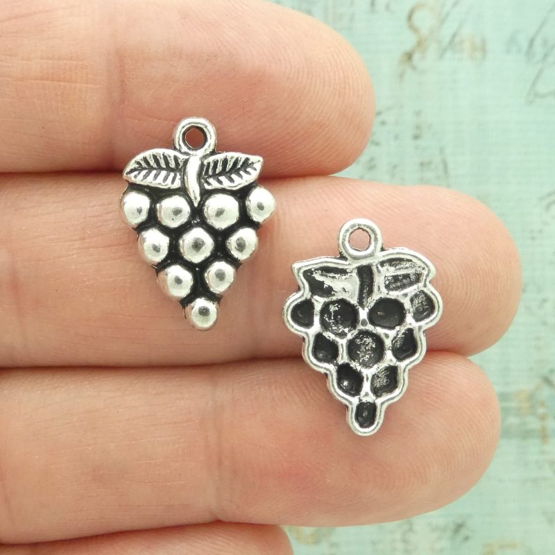 grape cluster charms bulk in silver front and back