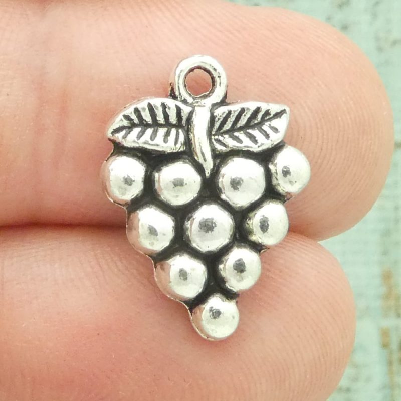 grape cluster charms bulk in silver closeup