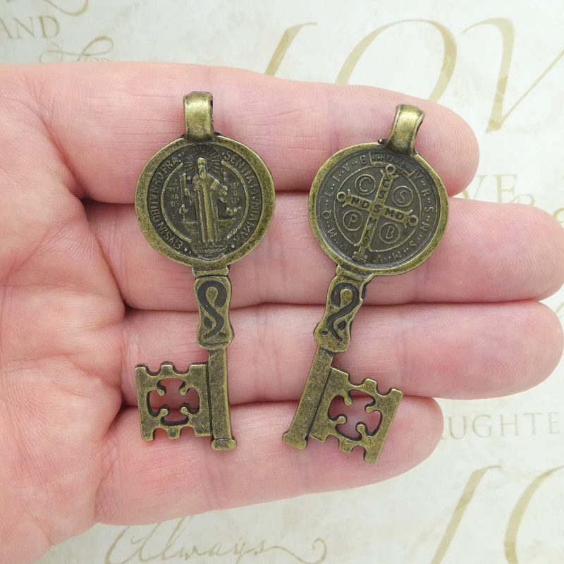 St Benedict key medals bulk in bronze pewter front and back