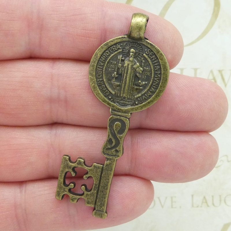 St Benedict key medals bulk in bronze pewter closeup