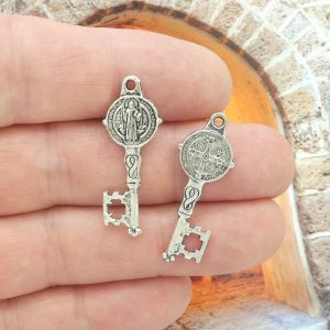 St Benedict key medals bulk in silver small front and back