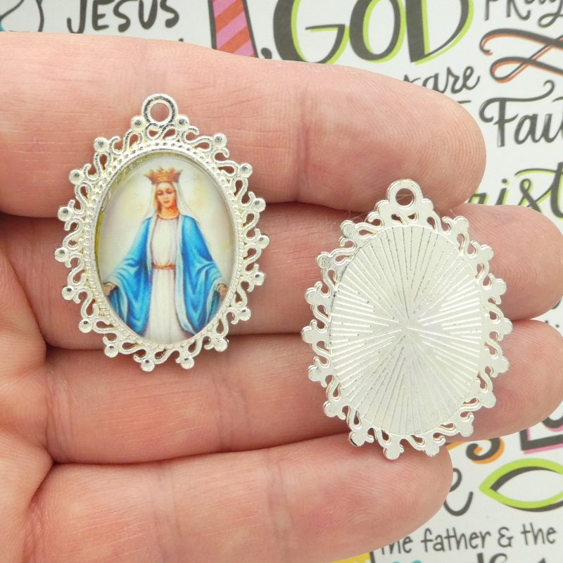 Our Lady of Grace pendants bulk in silver front and back