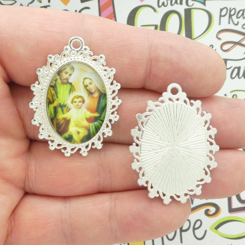 Holy Family pendants in silver front and back