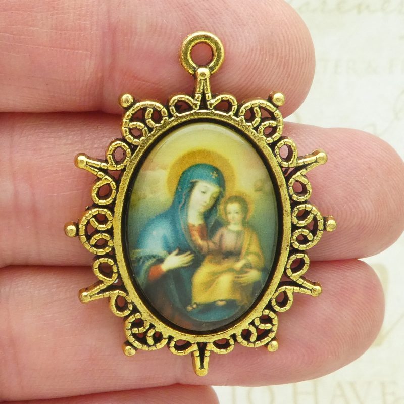 Virgin Mary and Baby Jesus Medals Bulk closeup