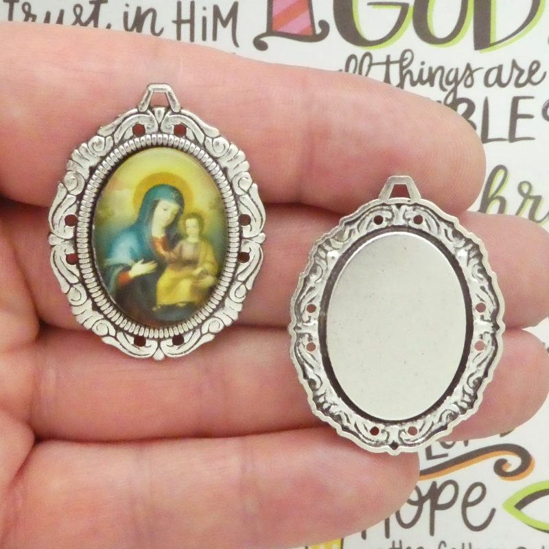 Virgin Mary with Baby Jesus Pendants bulk front and back