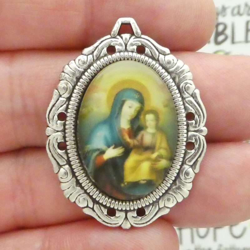 Virgin Mary with Baby Jesus Pendants bulk closeup