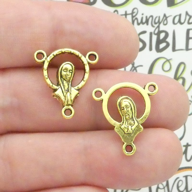 Virgin Mary rosary centerpiece bulk in gold front and back