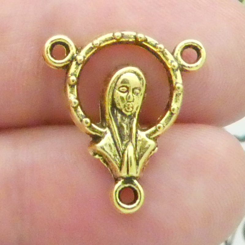 Virgin Mary rosary centerpiece bulk in gold closeup