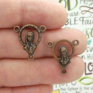 Virgin Mary rosary centerpiece bulk in copper front and back
