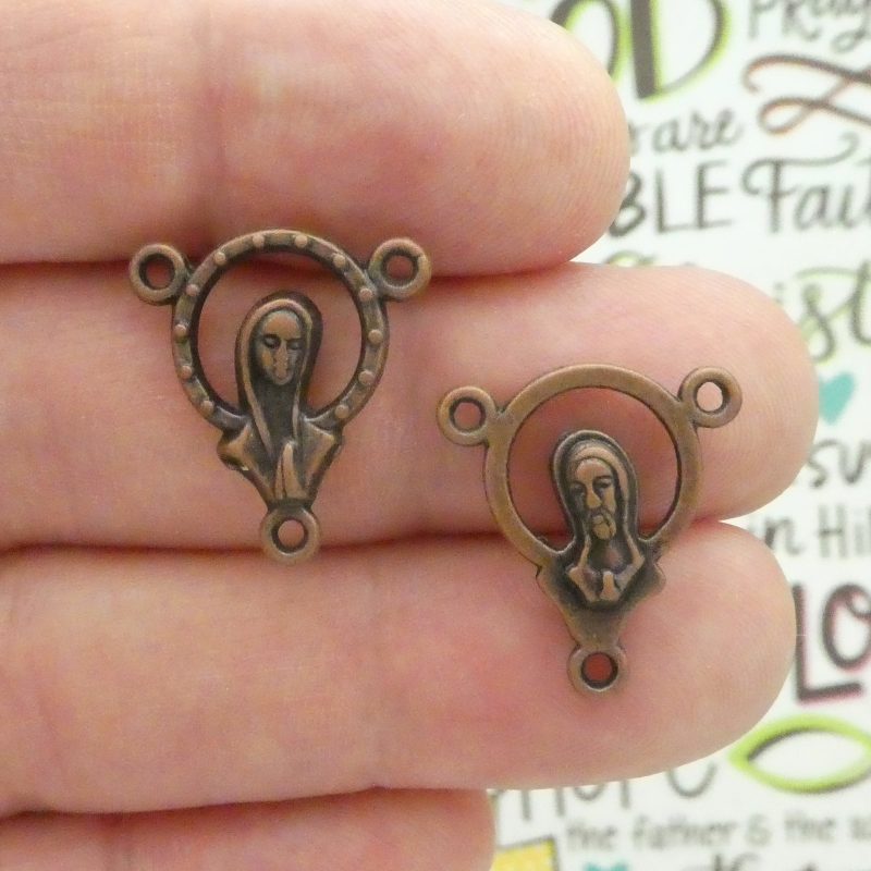 Virgin Mary rosary centerpiece bulk in copper front and back