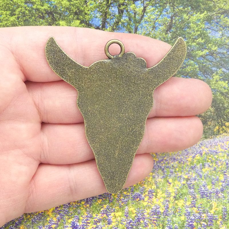 1 Cow Skull Pendant Bronze with Turquoise by TIJC SP2139 - Image 3
