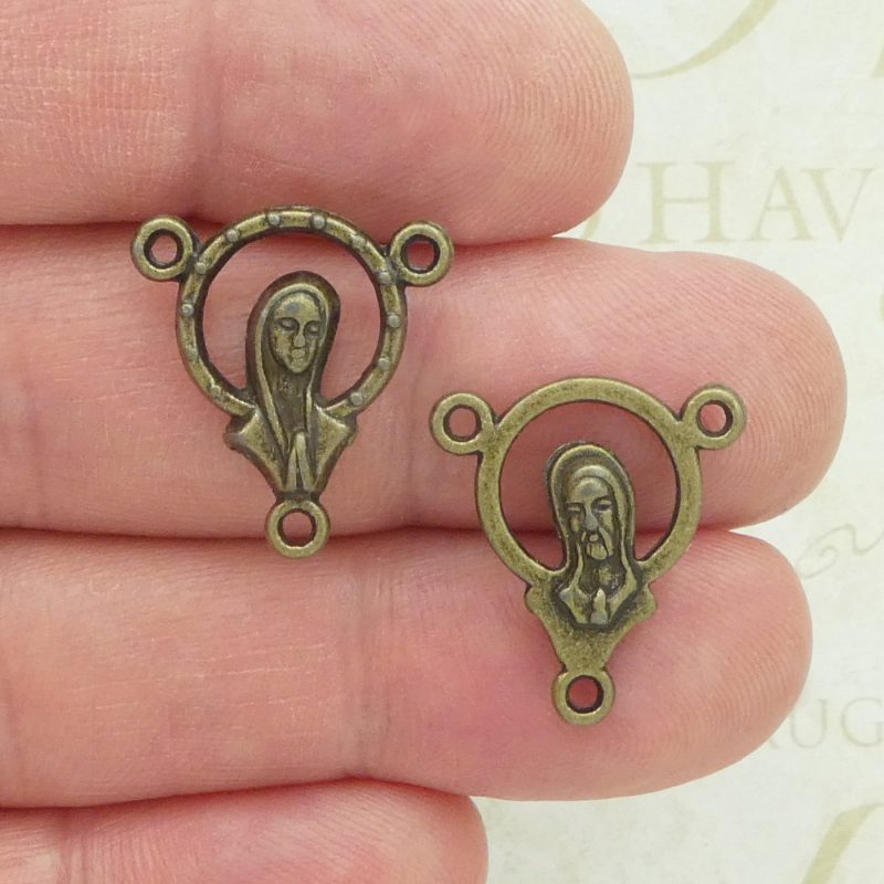 Virgin Mary and Jesus rosary centerpiece bulk in bronze