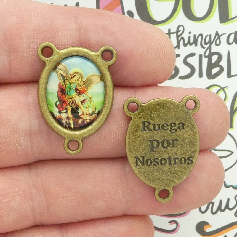 Spanish St Michael Rosary Centerpieces Bulk in Bronze front and back