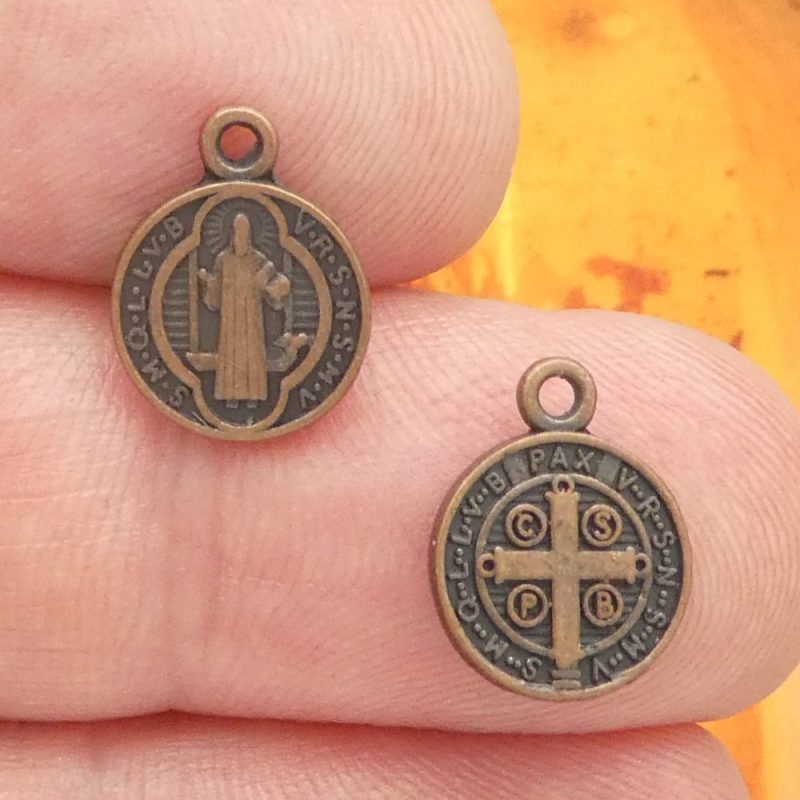 tiny St Benedict medals for jewelry making in copper pewter