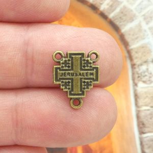 jerusalem cross rosary center in bronze pewter