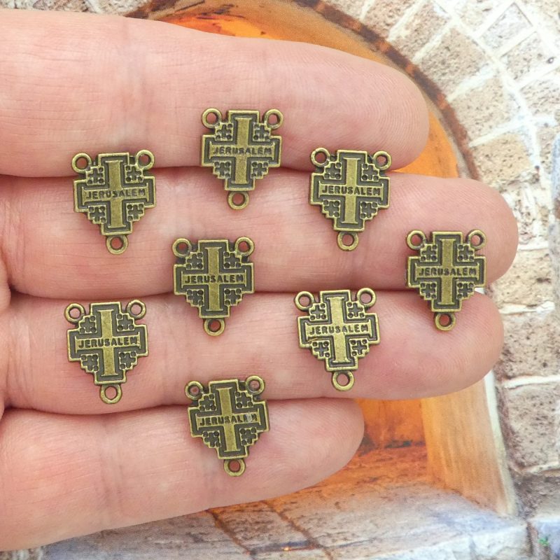 jerusalem cross rosary centerpieces in bronze pewter