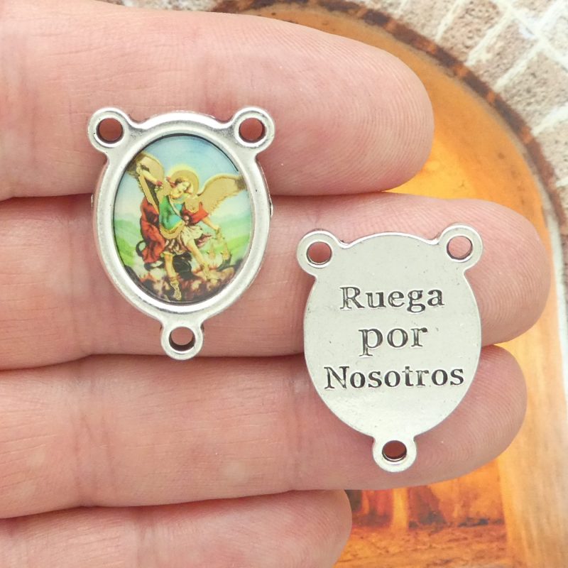 Spanish St Michael Rosary Centerpieces for rosary making in silver