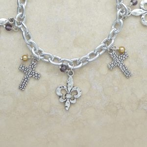 silver cross fleur de lis charm bracelet