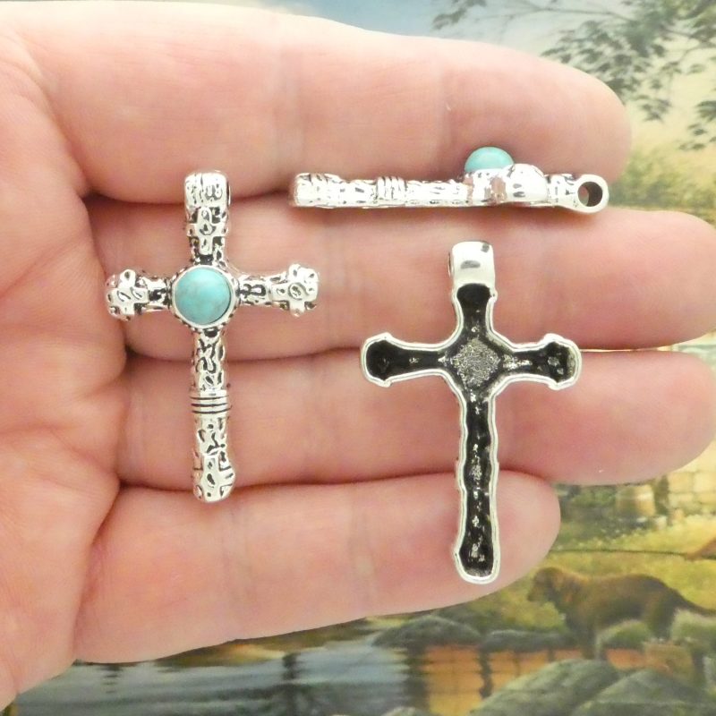 1 Turquoise Cross Charm Pendant Silver by TIJC SP2154 - Image 3