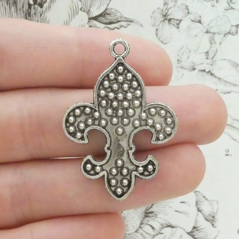 2 Silver Fleur De Lis Charms for Jewelry in Pewter with AB Crystals by TIJC SP2174 - Image 4