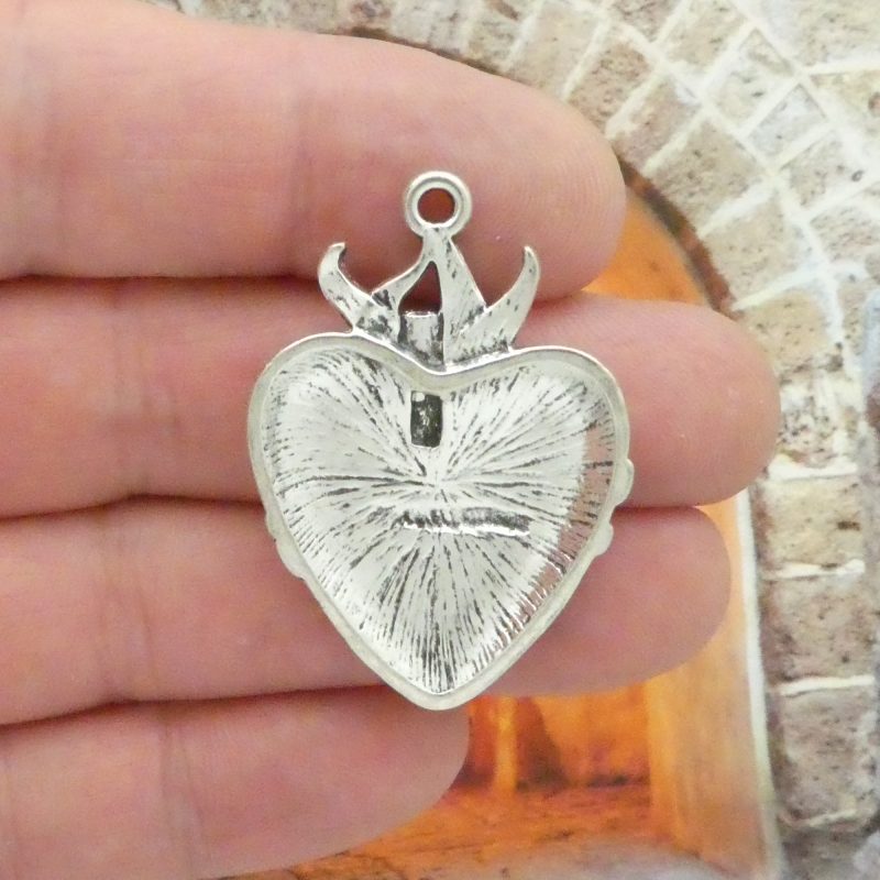 1 Sacred Heart Charm Pendant Silver by TIJC SP1630 - Image 2