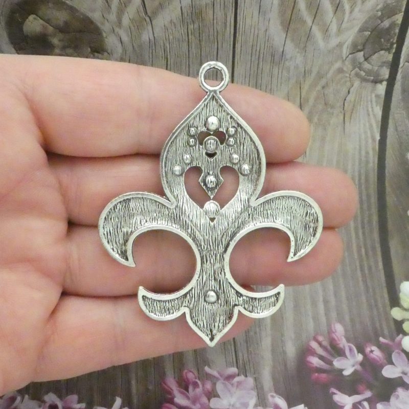 1 Silver Fleur De Lis Charm Pendant with AB Crystal by TIJC SP2178 - Image 3