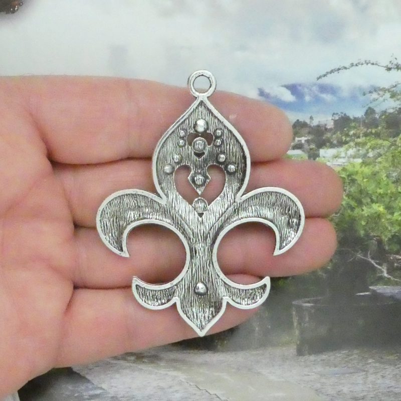 1 Silver Fleur De Lis Charm Pendant with Crystal by TIJC SP2182 - Image 3