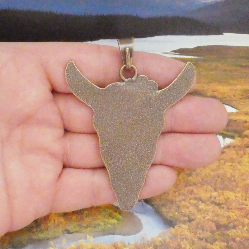 1 Cow Skull Pendant Copper with Turquoise by TIJC SP2186 - Image 3