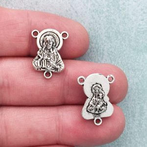 5 Sacred Heart of Jesus Medal Rosary Centerpieces Silver by TIJC SP1585