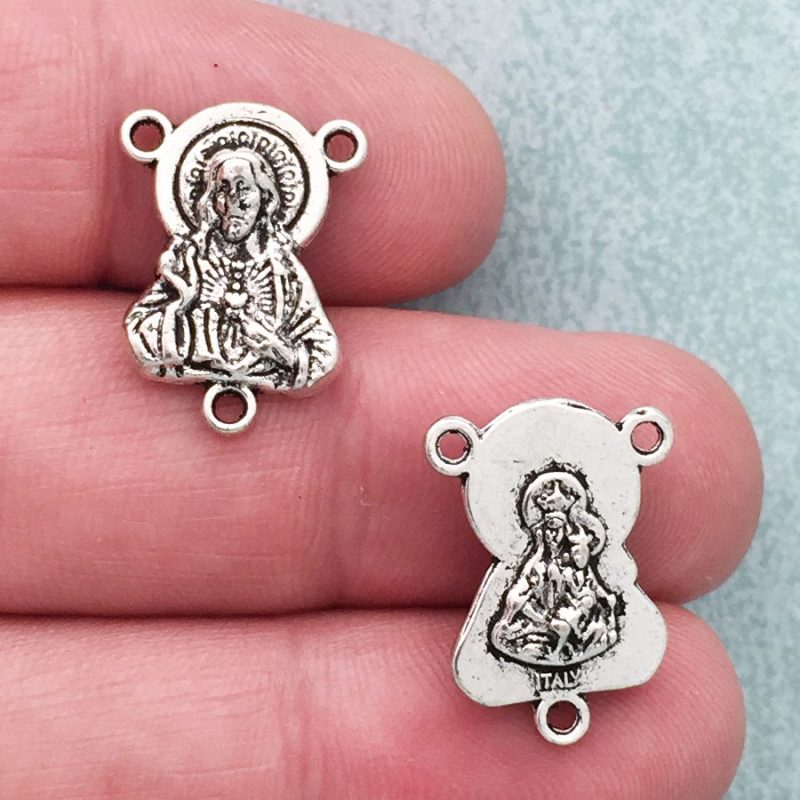 5 Sacred Heart of Jesus Medal Rosary Centerpieces Silver by TIJC SP1585 - Image 2
