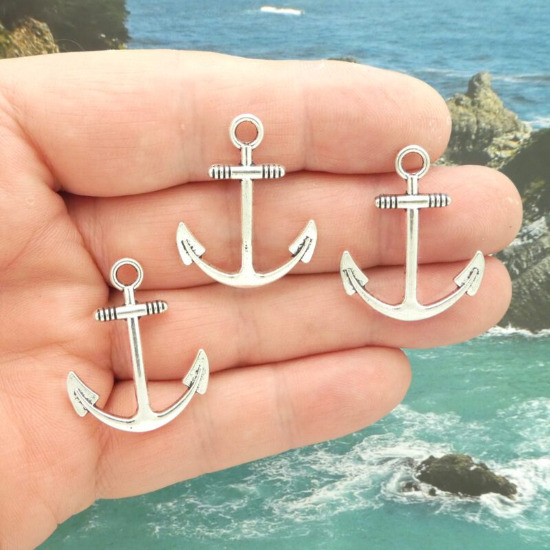 BULK 20 Silver Anchor Charm Pendant by TIJC SP1640B - Image 2
