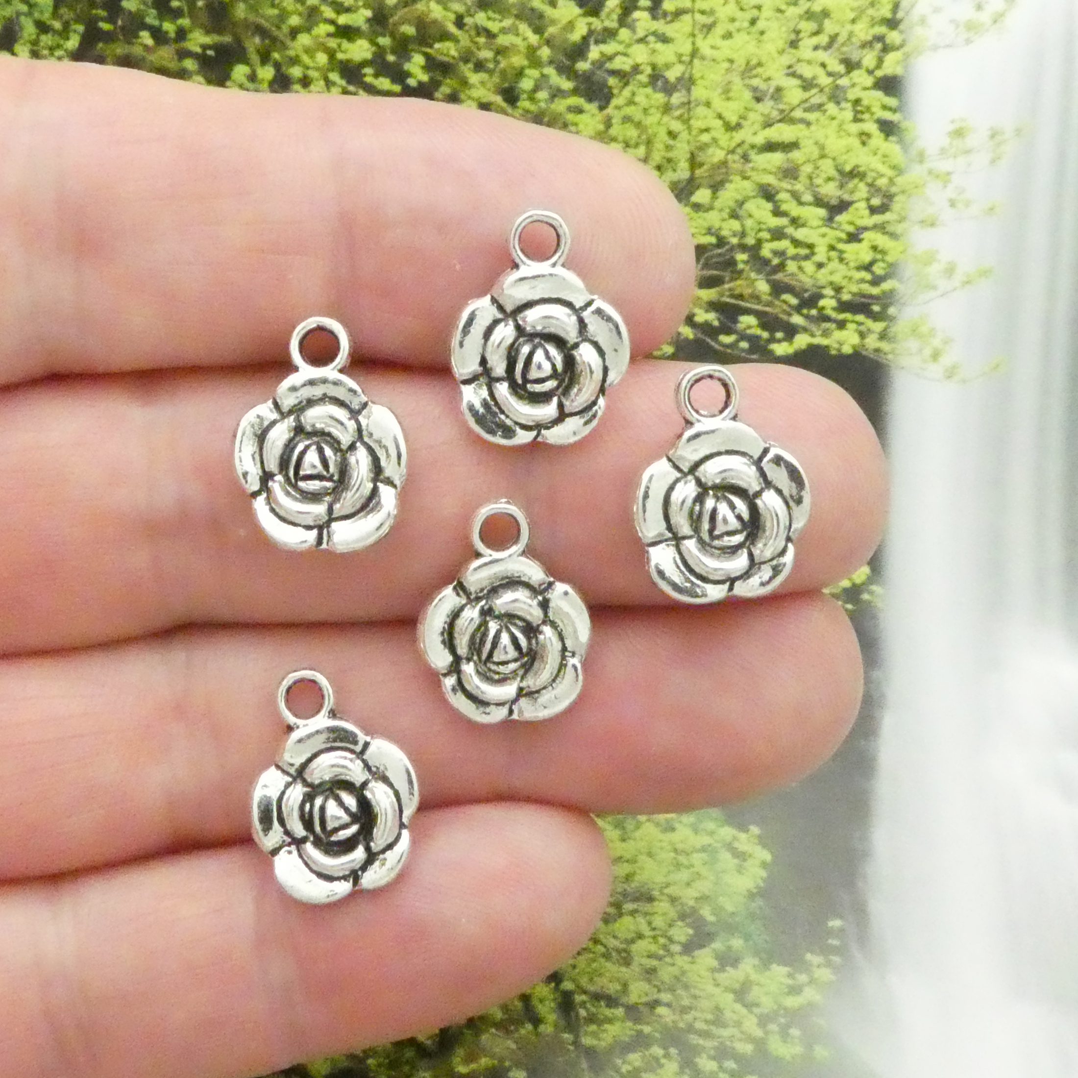 BULK 30 Rose Flower Charm Silver by TIJC SP0175B