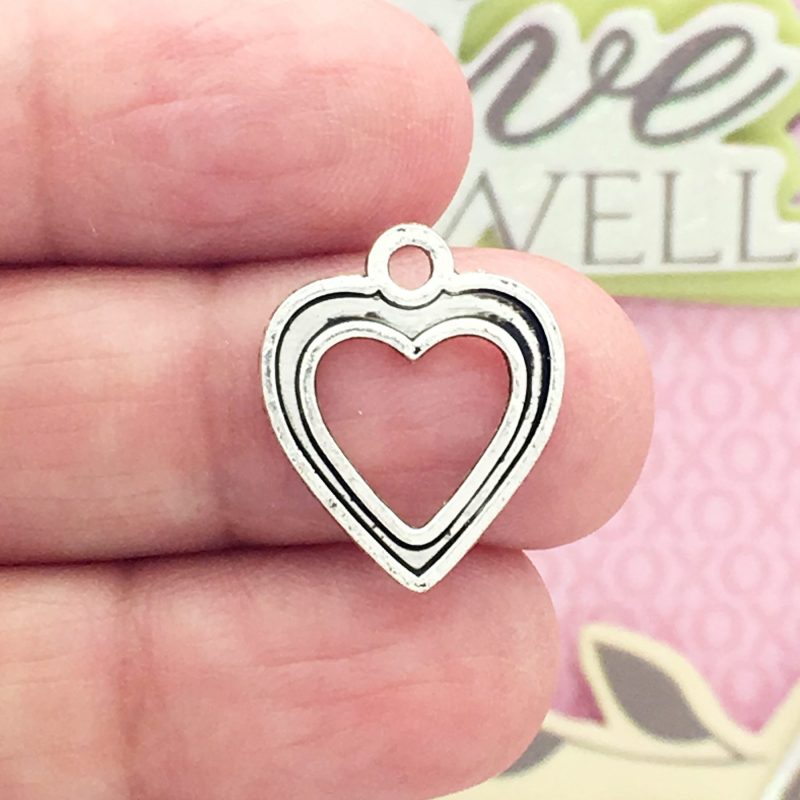 BULK 60 Open Heart Charm Silver by TIJC SP1006B - Image 2