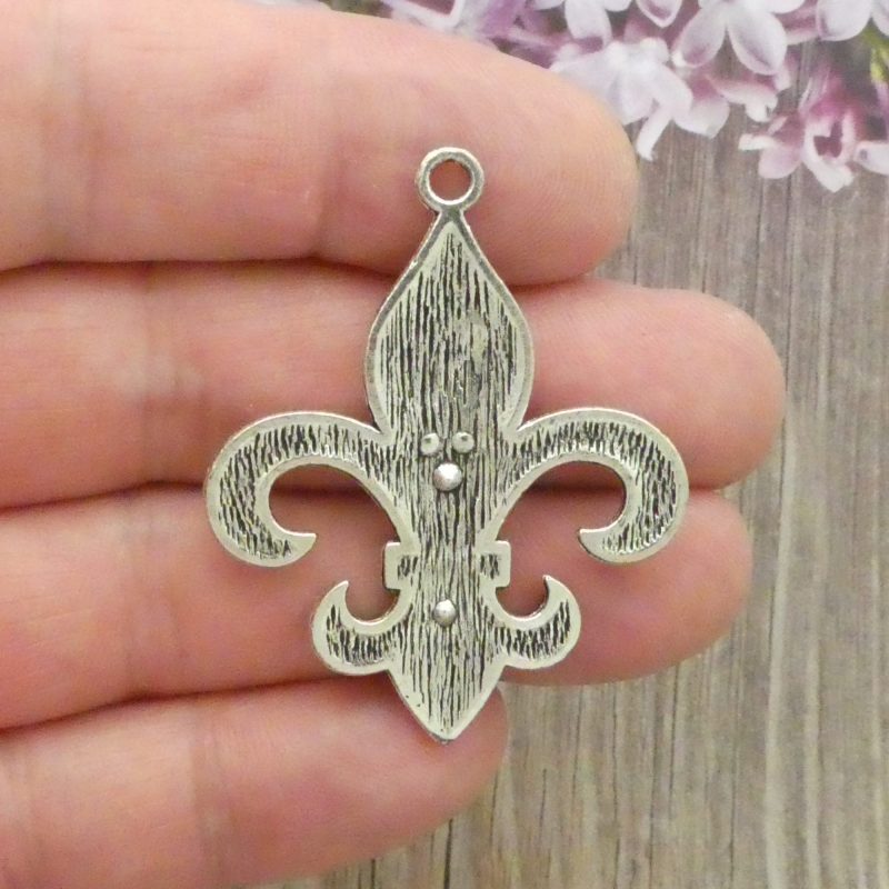 1 Fleur de Lis Charm in Silver Pewter with AB Crystals by TIJC SP2184 - Image 2