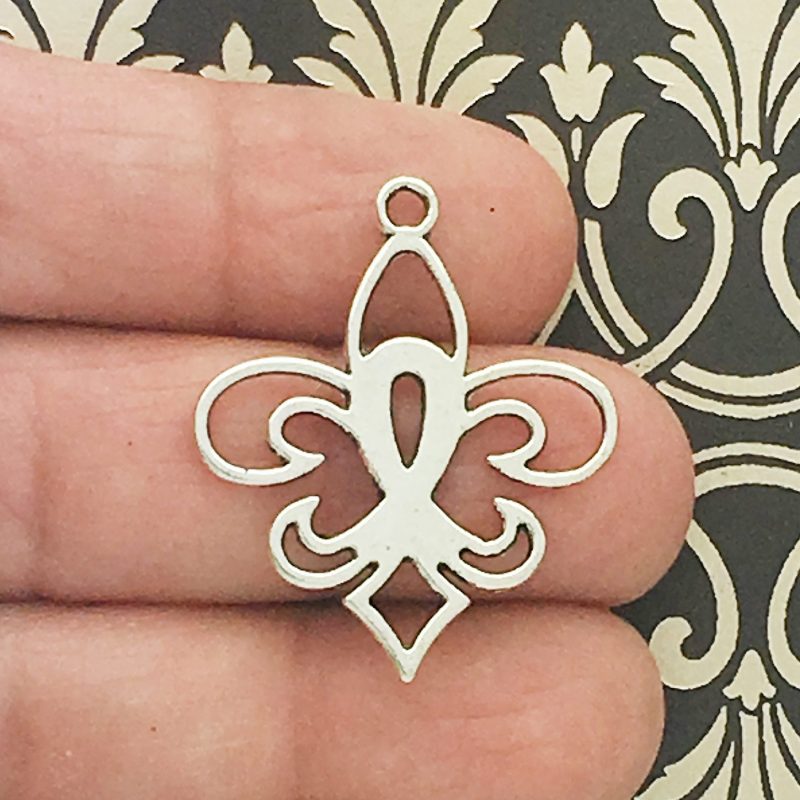 10 Silver Fleur De Lis Charm Pendant by TIJC SP0350 - Image 2