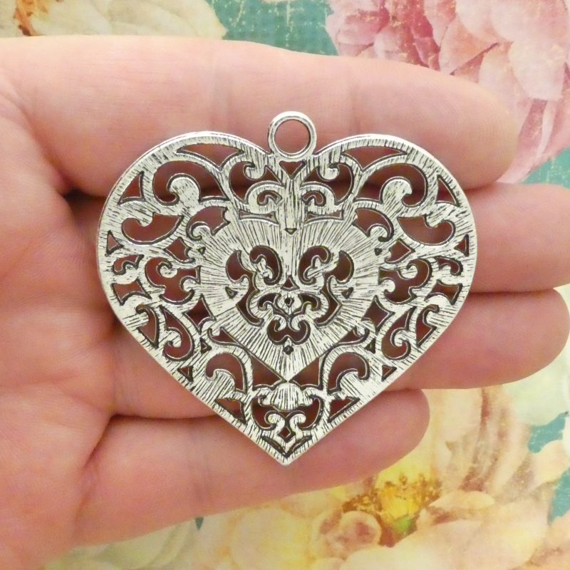 1 Filigree Silver Heart Charm Pendant by TIJC SP0809 - Image 3