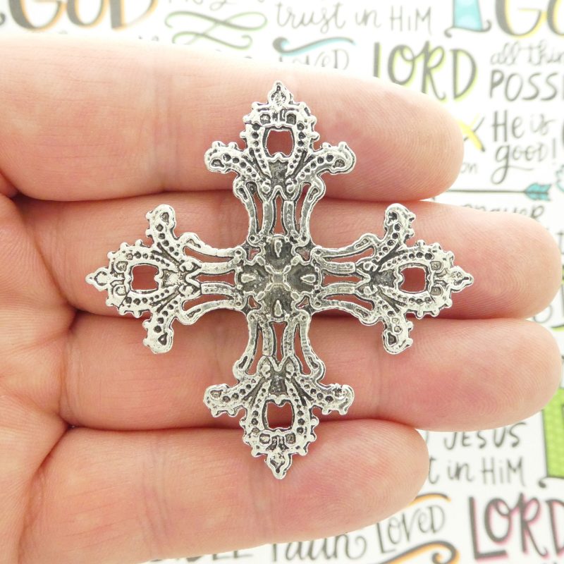 1 Crystal Cross Embellishments for Sale in Silver Pewter by TIJC SP1871 - Image 3